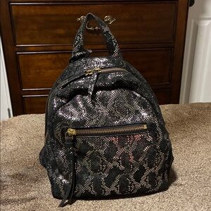 Fossil Black and Gold Snakeskin Backpack
